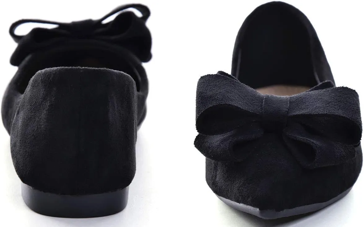 SAILING LU Womens Bow-Knot Ballet Flats Pointed Toe Low-Heel Shoes Suede Dress Shoes Slip On Moccasins