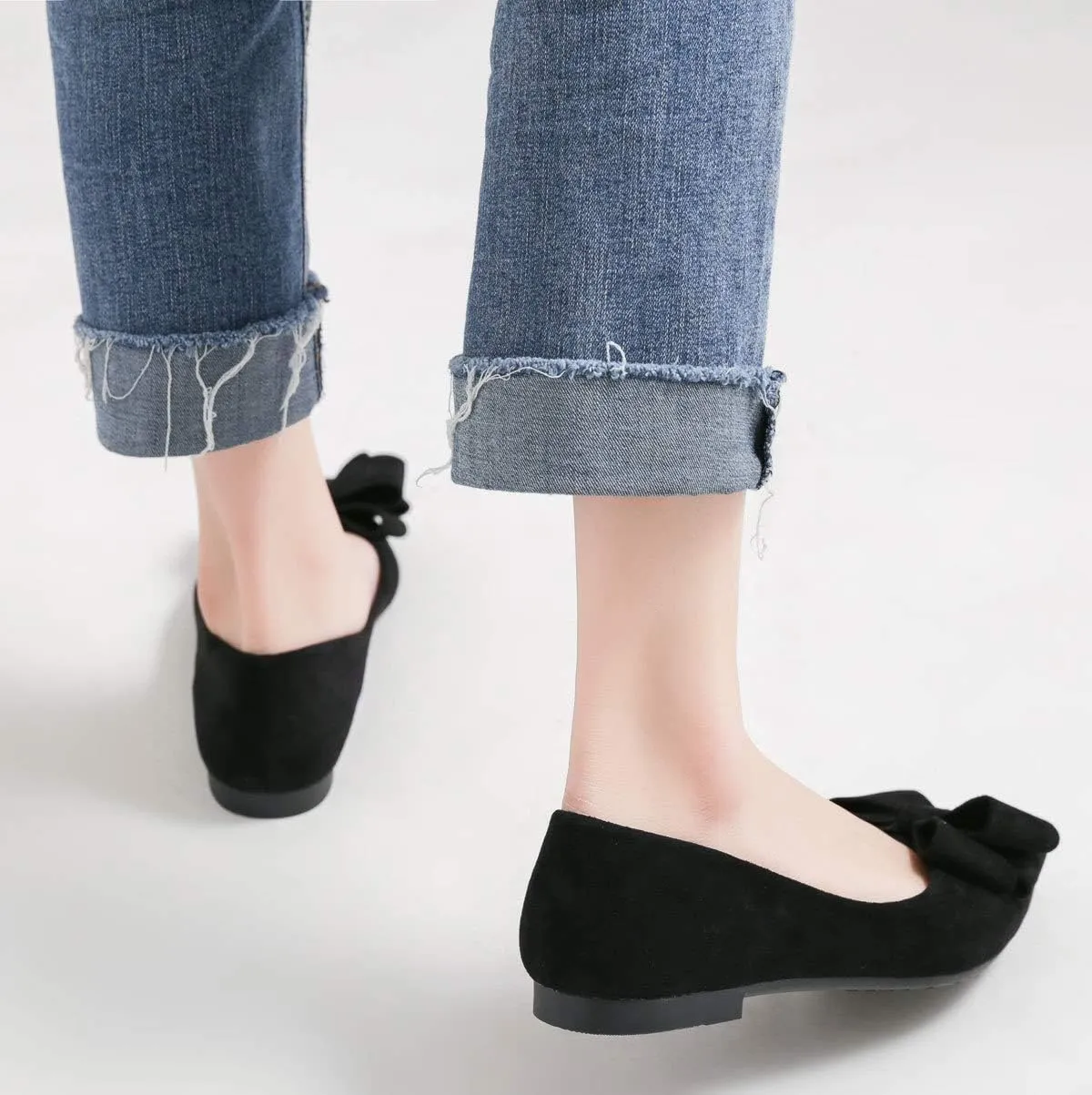 SAILING LU Womens Bow-Knot Ballet Flats Pointed Toe Low-Heel Shoes Suede Dress Shoes Slip On Moccasins
