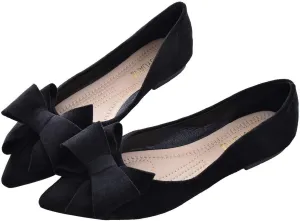 SAILING LU Womens Bow-Knot Ballet Flats Pointed Toe Low-Heel Shoes Suede Dress Shoes Slip On Moccasins