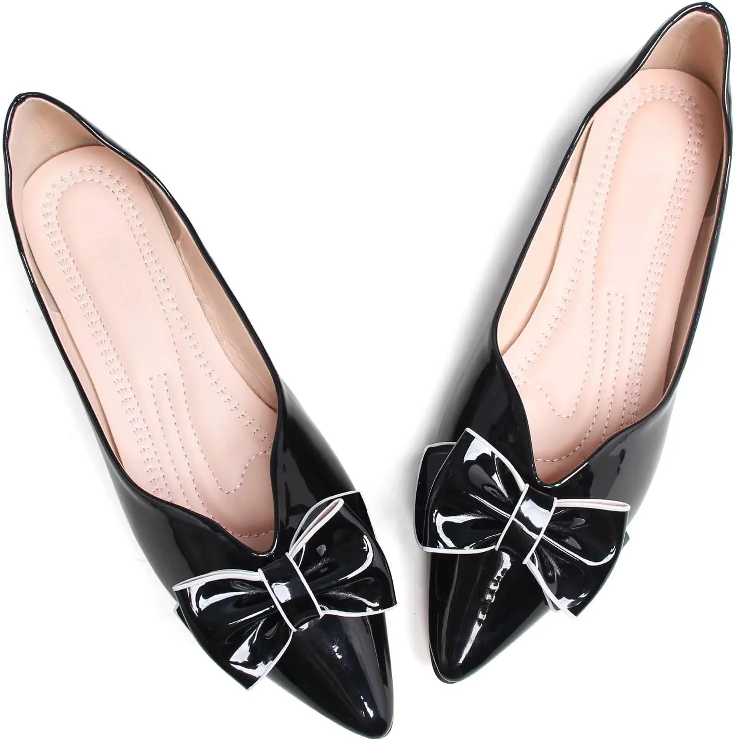SAILING LU Womens Pointed Toe Shoes PU Ballet Flats Bow-Knot Dress Shoes Slip-on Comfortable Wear to Work Walking Flat Slip-ons