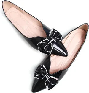 SAILING LU Womens Pointed Toe Shoes PU Ballet Flats Bow-Knot Dress Shoes Slip-on Comfortable Wear to Work Walking Flat Slip-ons