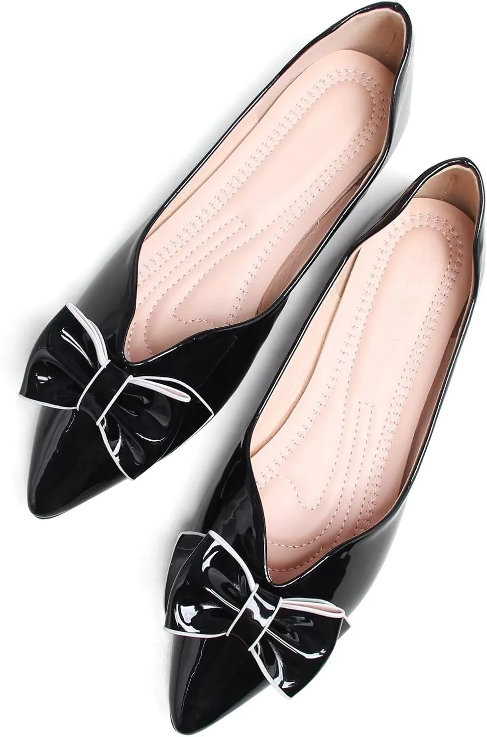 SAILING LU Womens Pointed Toe Shoes PU Ballet Flats Bow-Knot Dress Shoes Slip-on Comfortable Wear to Work Walking Flat Slip-ons