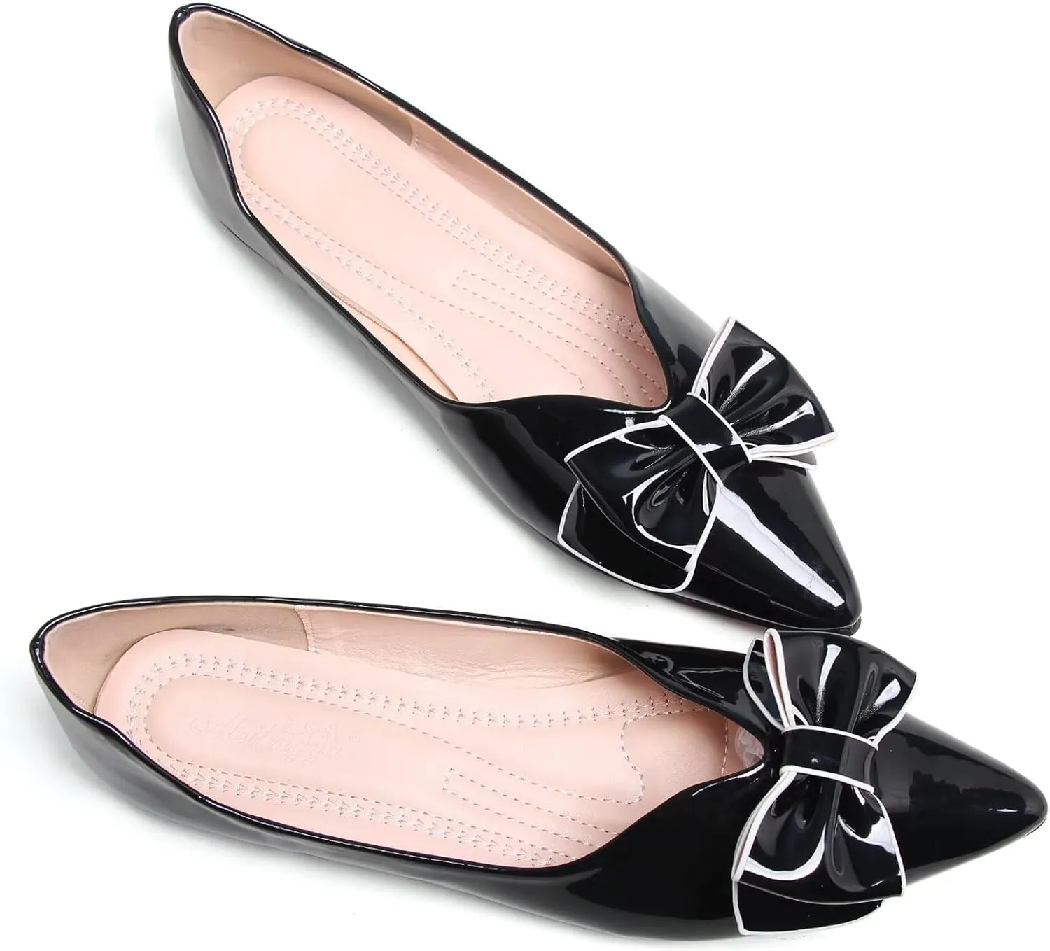 SAILING LU Womens Pointed Toe Shoes PU Ballet Flats Bow-Knot Dress Shoes Slip-on Comfortable Wear to Work Walking Flat Slip-ons