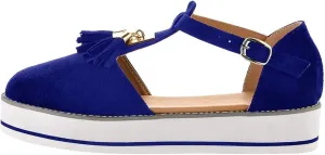 Sandals for Women Casual Summer Tassel Flat Shoes Solid Color Thick Bottom Women's Sandals Fashion Tassel Casual Style Lady Beach Slippers,Blue,7