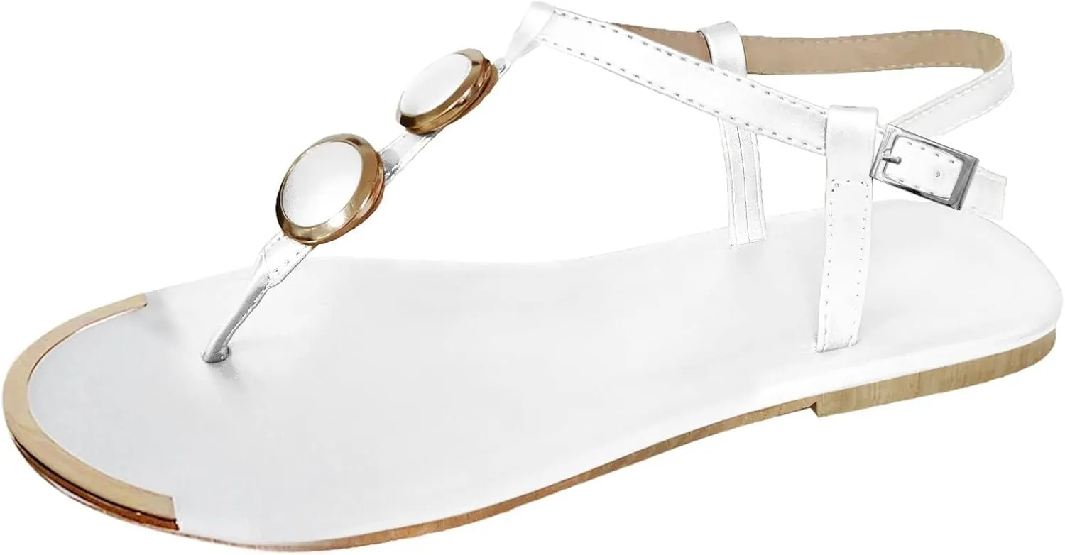 Sandals for Women Dressy Summer, Sandals Women Summer Casual Fashion Beaded Buckle Strap Sandals Beach Flat Flip Flops