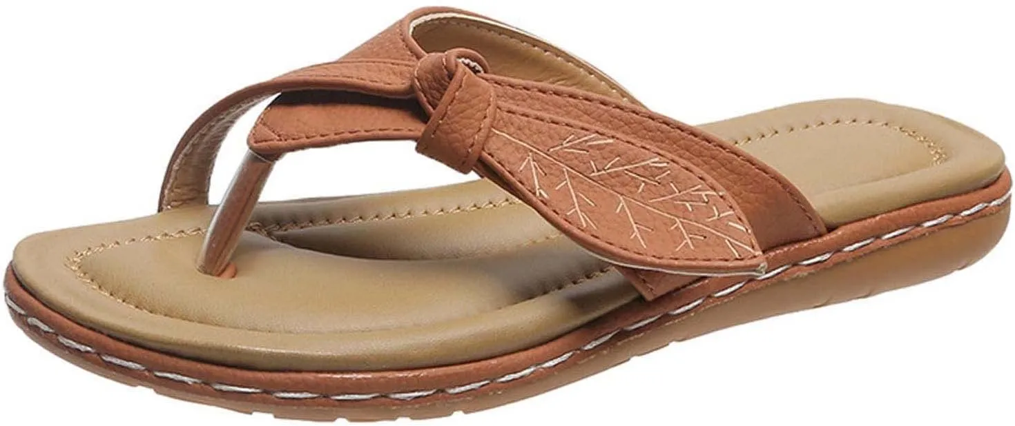 Sandals Women Dressy Summer Flat Leaves Twisted Straps Thong Clip Toe Flip Flops Vintage Lightweight Comfortable Outdoor Ladies Beach Shoes Slippers