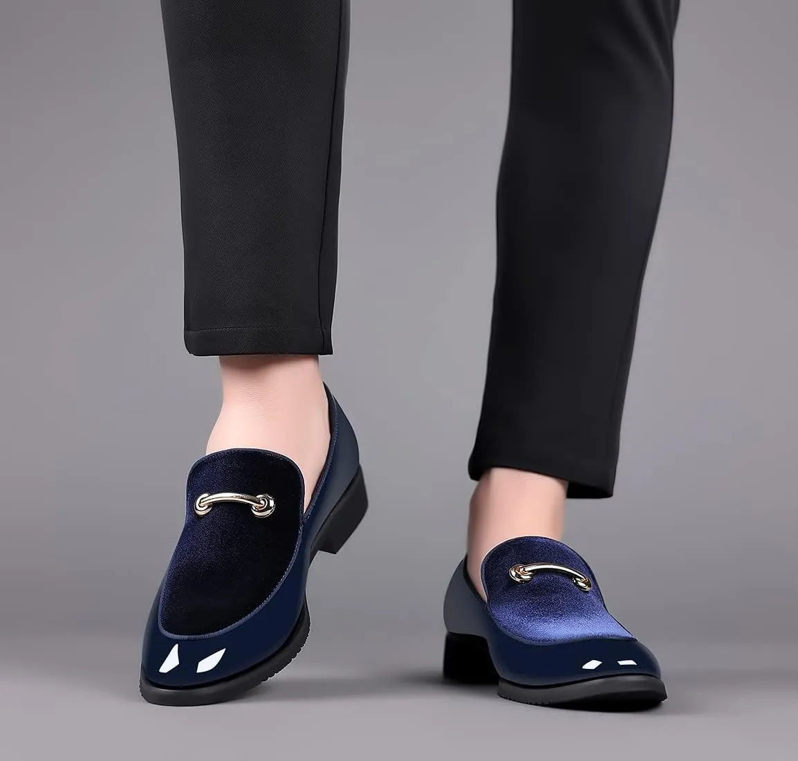 Santimon Mens Slip On Loafers Smoking Slipper Gold Buckle Moccasins Moccasins Casual Formal Business Wedding Shoes