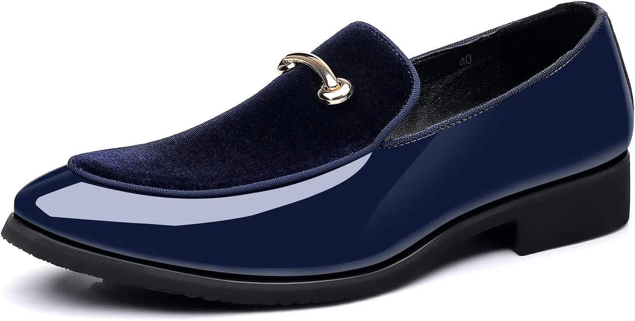Santimon Mens Slip On Loafers Smoking Slipper Gold Buckle Moccasins Moccasins Casual Formal Business Wedding Shoes