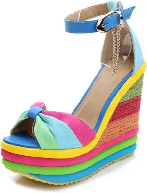SaraIris Sandals for Women Gladiator Ankle Strap High Heel Platform Wedge Rainbow Sandals for Women