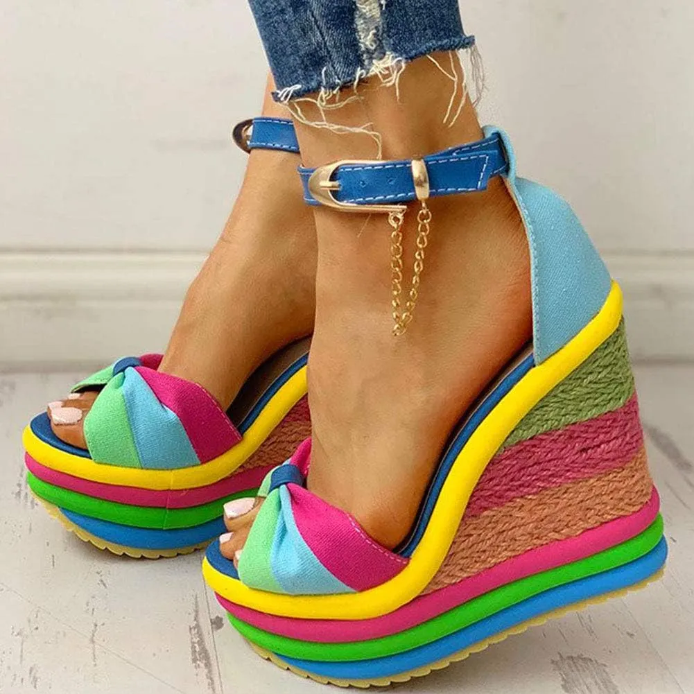 SaraIris Sandals for Women Gladiator Ankle Strap High Heel Platform Wedge Rainbow Sandals for Women