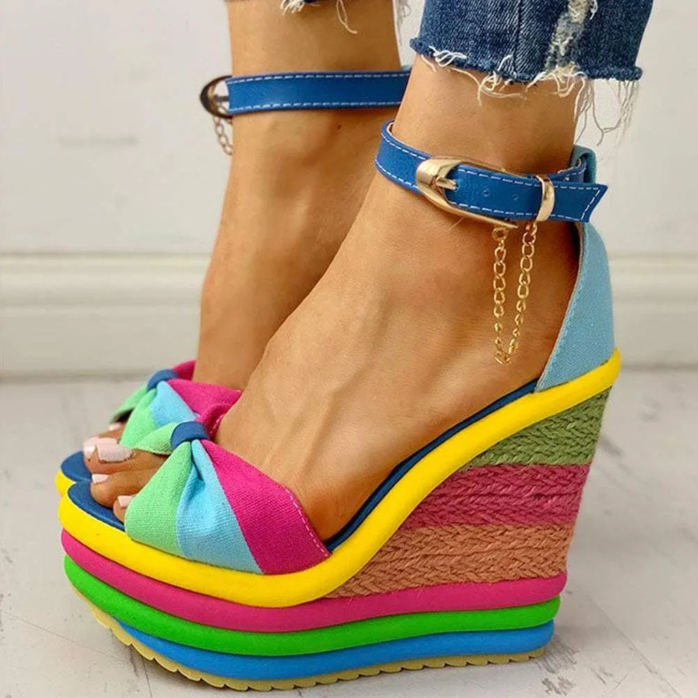 SaraIris Sandals for Women Gladiator Ankle Strap High Heel Platform Wedge Rainbow Sandals for Women