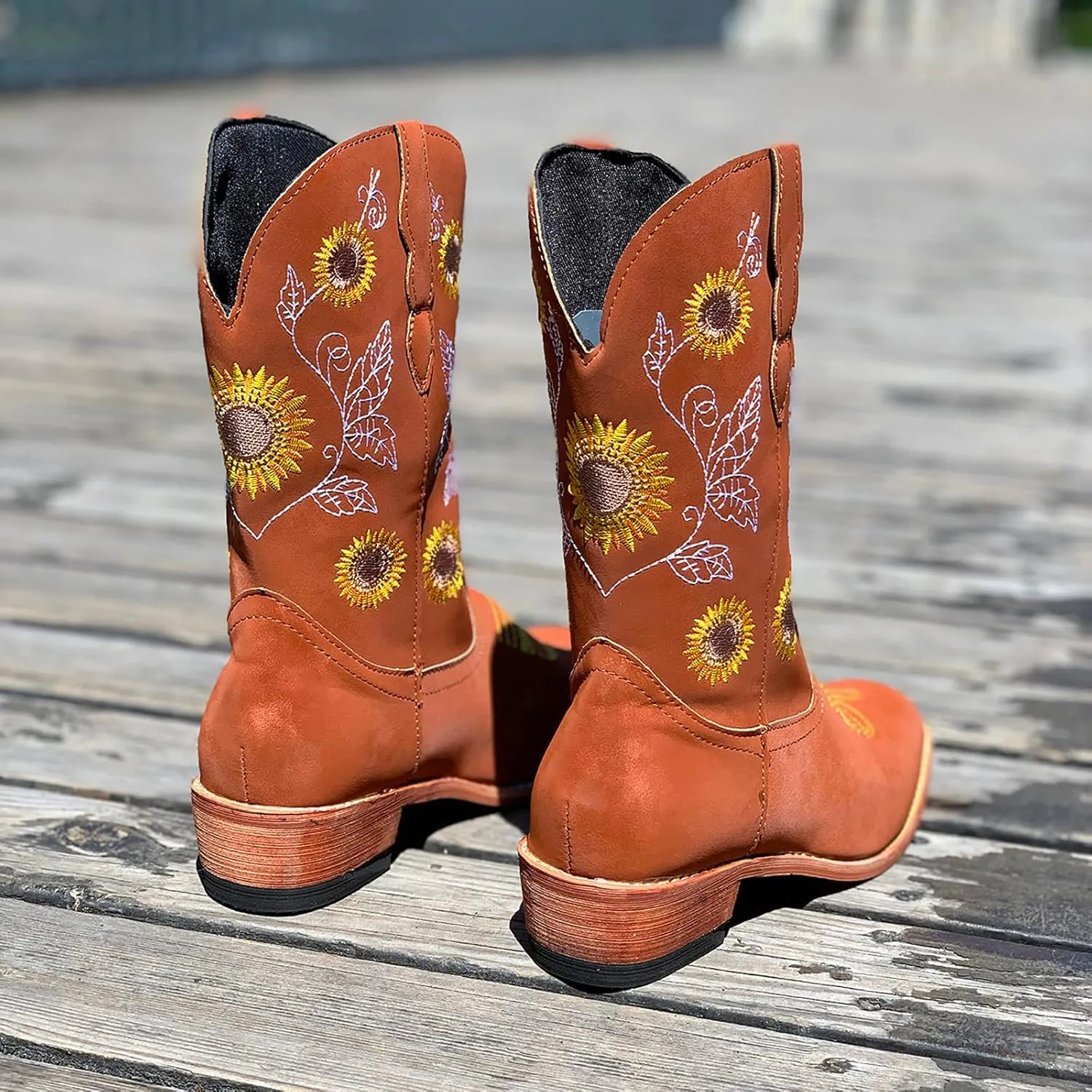SBGMoSJ Cowgirl Cowboy Boots Brown Leather Wide Calf Boots Women Knee High Extra Wide Calf White Cowgirl Boots Women's Cowgirl Boots Brown Mid Calf Women Cowboy Boots Square Toe Wide