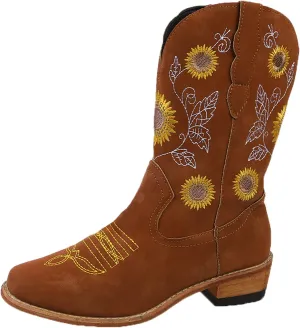 SBGMoSJ Cowgirl Cowboy Boots Brown Leather Wide Calf Boots Women Knee High Extra Wide Calf White Cowgirl Boots Women's Cowgirl Boots Brown Mid Calf Women Cowboy Boots Square Toe Wide