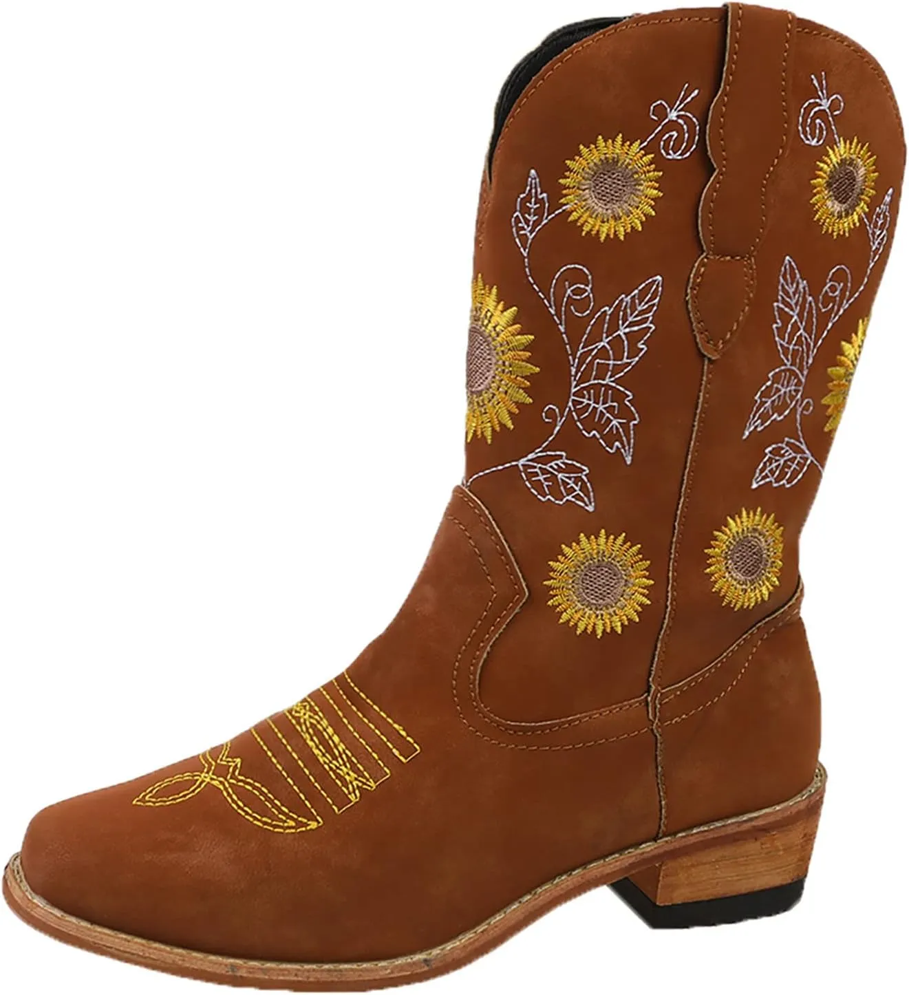SBGMoSJ Cowgirl Cowboy Boots Brown Leather Wide Calf Boots Women Knee High Extra Wide Calf White Cowgirl Boots Women's Cowgirl Boots Brown Mid Calf Women Cowboy Boots Square Toe Wide