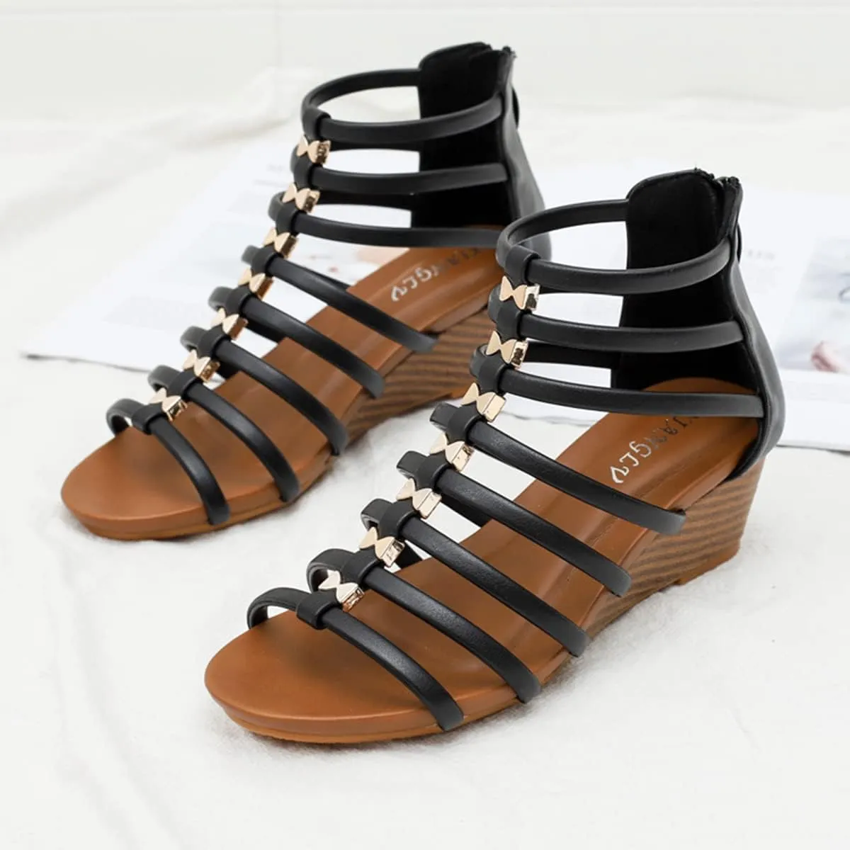 Scaoruki Women Gladiator Sandals Retro Wedge Heel