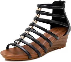 Scaoruki Women Gladiator Sandals Retro Wedge Heel