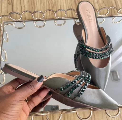 Schutz Embellished Pointed Toe Flat Mule - Size 40