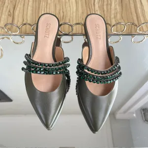 Schutz Embellished Pointed Toe Flat Mule - Size 40