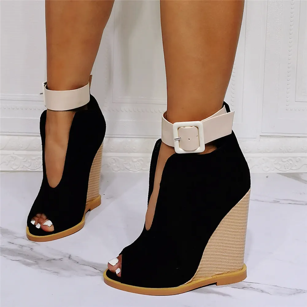 Sexy One-Line Strappy Roman Wedge Heel Sandals – Chic & Comfortable