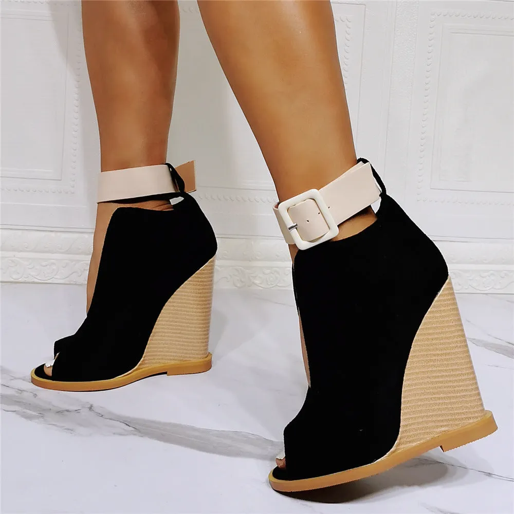 Sexy One-Line Strappy Roman Wedge Heel Sandals – Chic & Comfortable