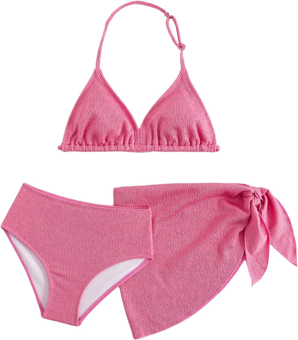 SHENHE Girl's 3 Pieces Halter Triangle Bikini Sets Spaghetti Strap Swimsuit Smocked Bathing Suit with Beach Skirt