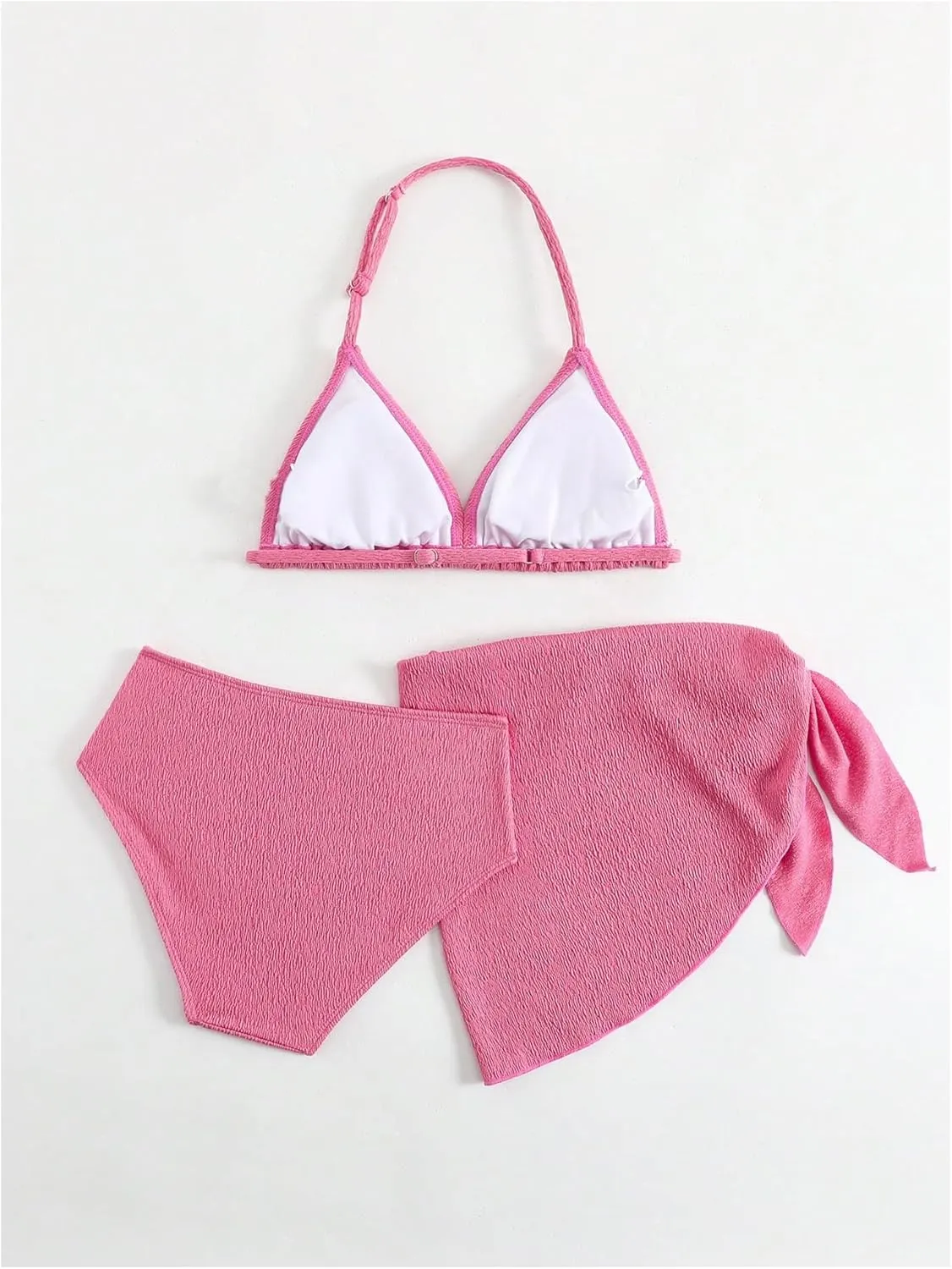 SHENHE Girl's 3 Pieces Halter Triangle Bikini Sets Spaghetti Strap Swimsuit Smocked Bathing Suit with Beach Skirt