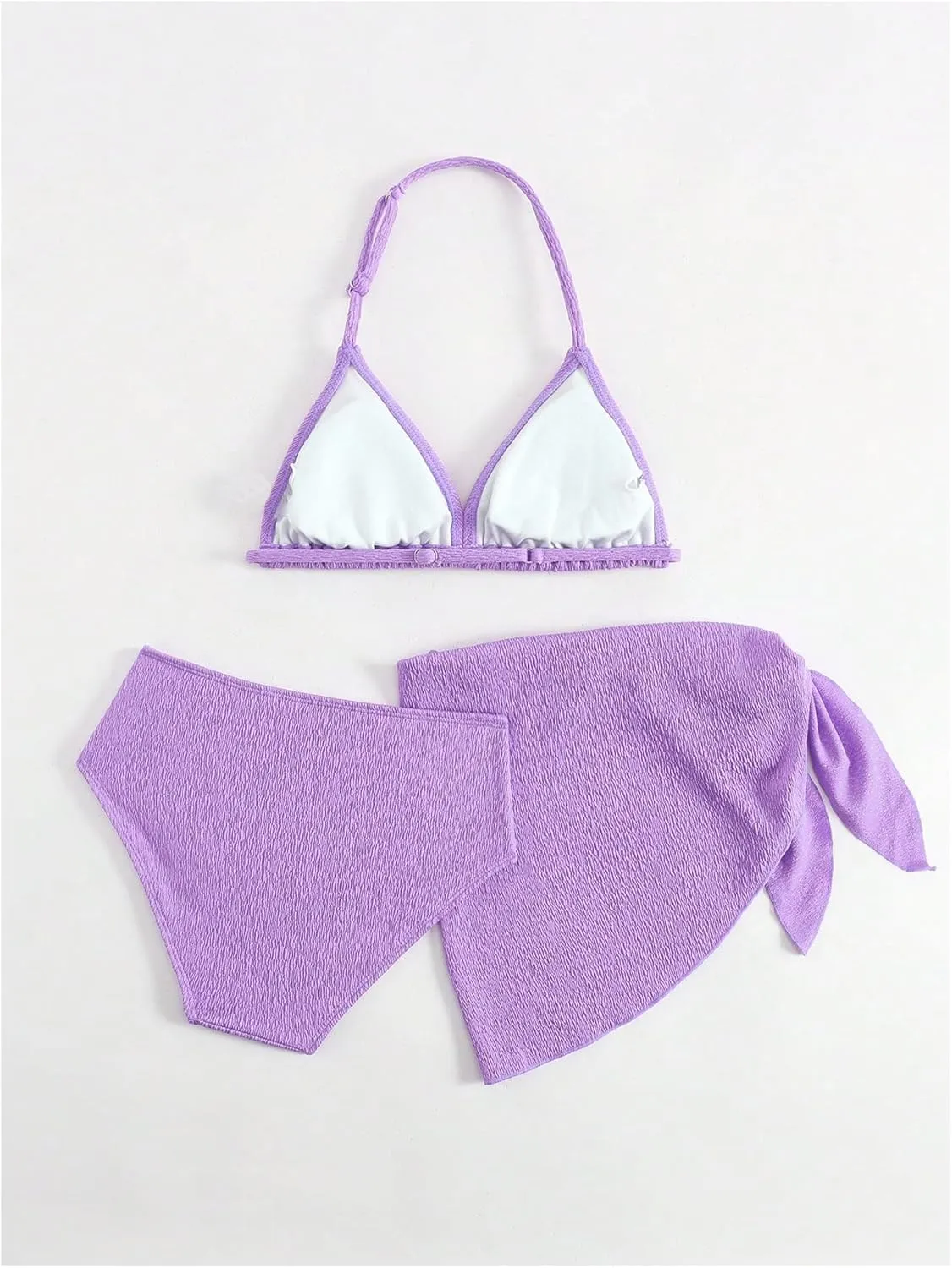 SHENHE Girl's 3 Pieces Halter Triangle Bikini Sets Spaghetti Strap Swimsuit Smocked Bathing Suit with Beach Skirt