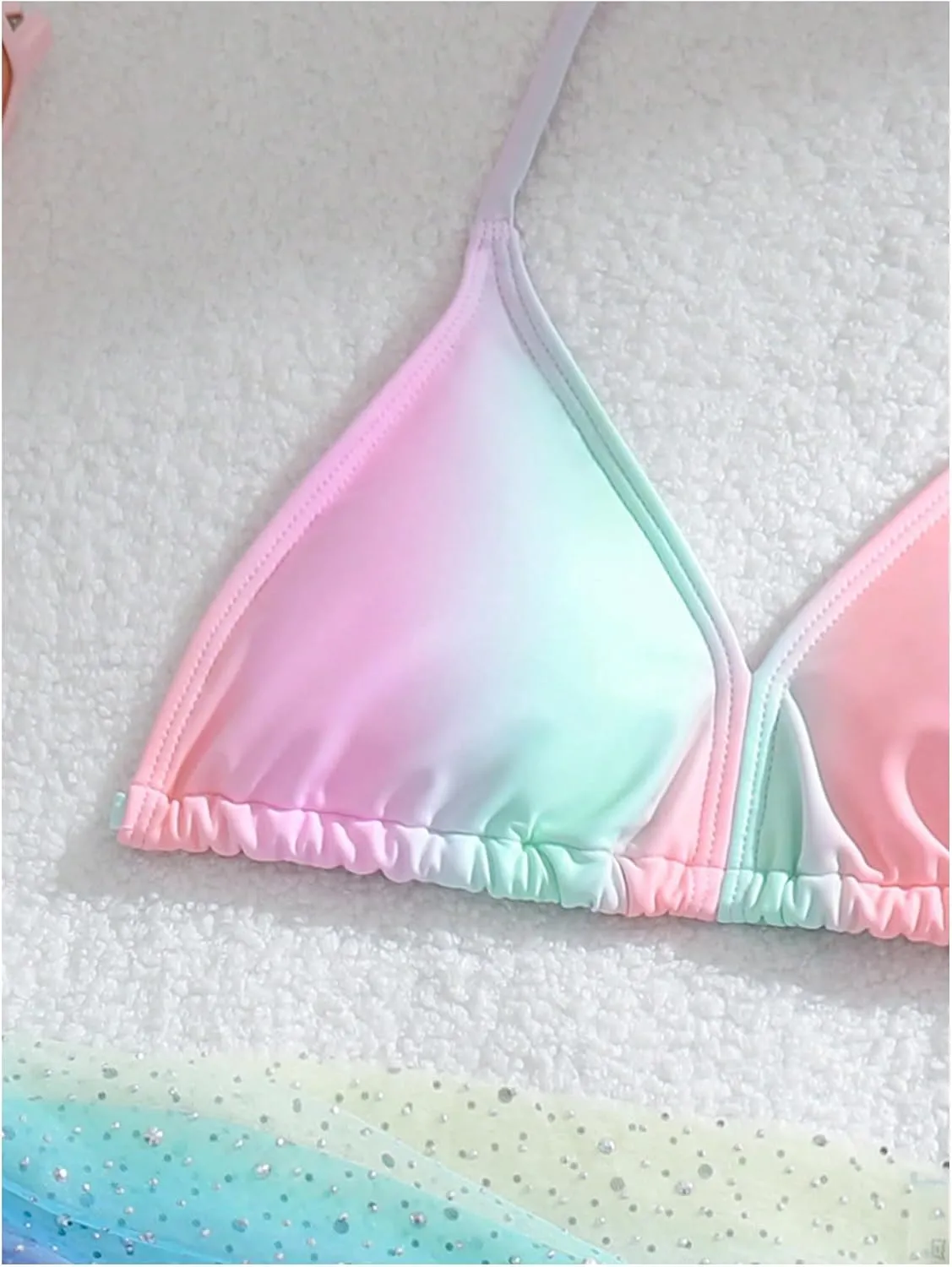 SHENHE Girl's 3 Pieces Halter Triangle Bikini Sets Spaghetti Strap Swimsuit Smocked Bathing Suit with Beach Skirt