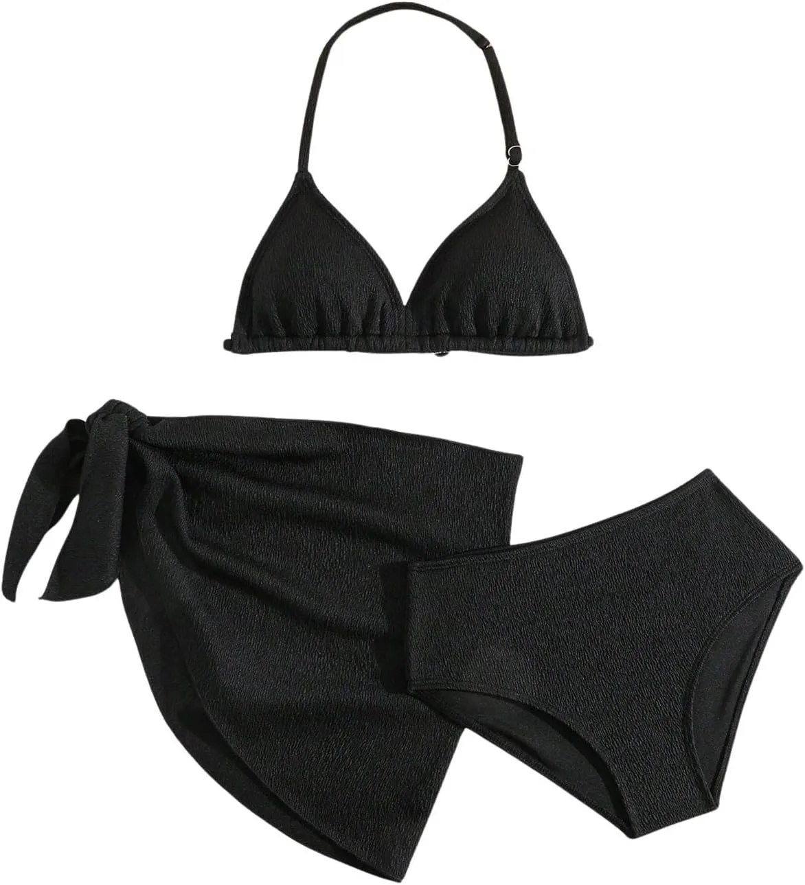 SHENHE Girl's 3 Pieces Halter Triangle Bikini Sets Spaghetti Strap Swimsuit Smocked Bathing Suit with Beach Skirt