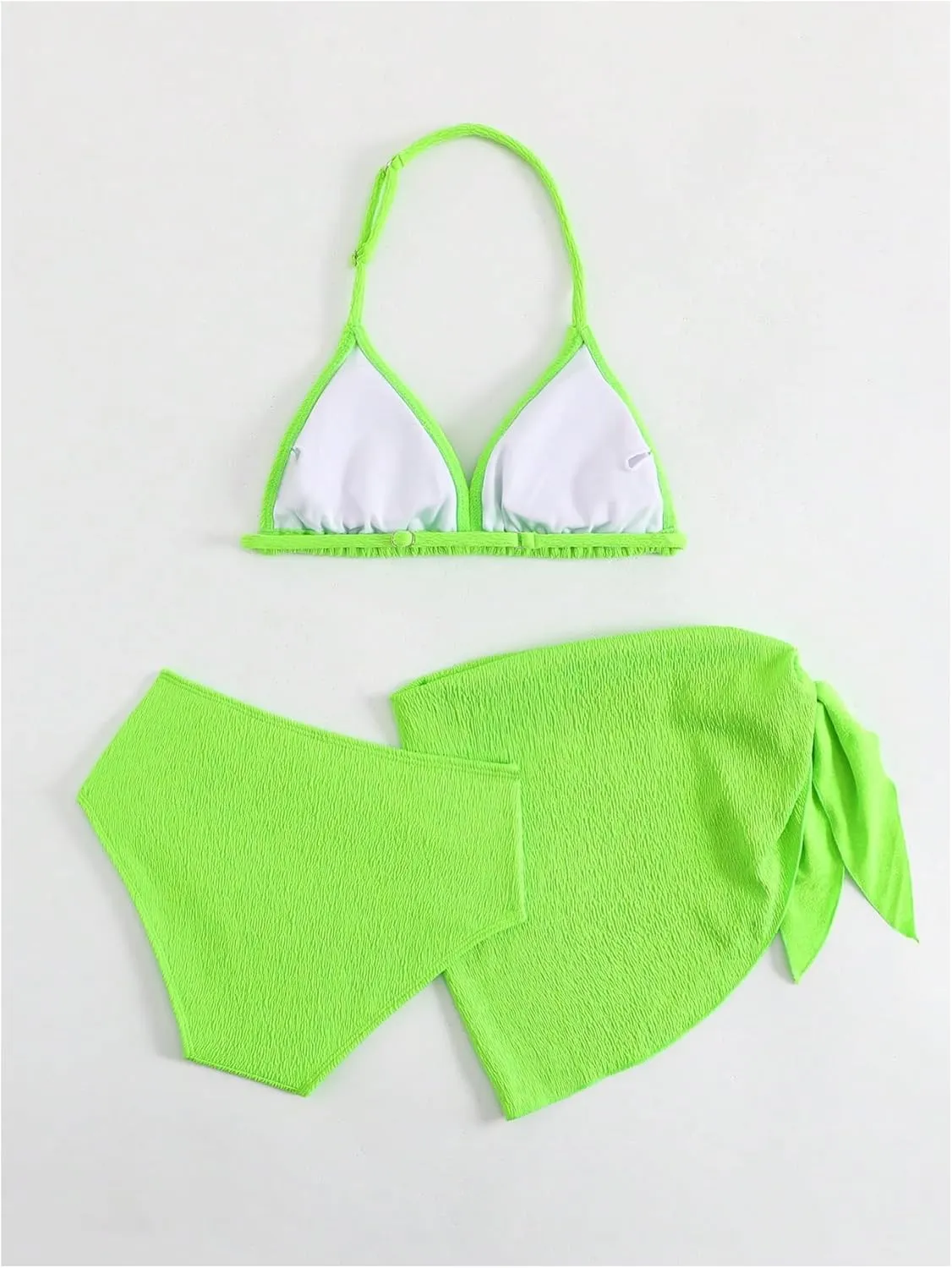 SHENHE Girl's 3 Pieces Halter Triangle Bikini Sets Spaghetti Strap Swimsuit Smocked Bathing Suit with Beach Skirt
