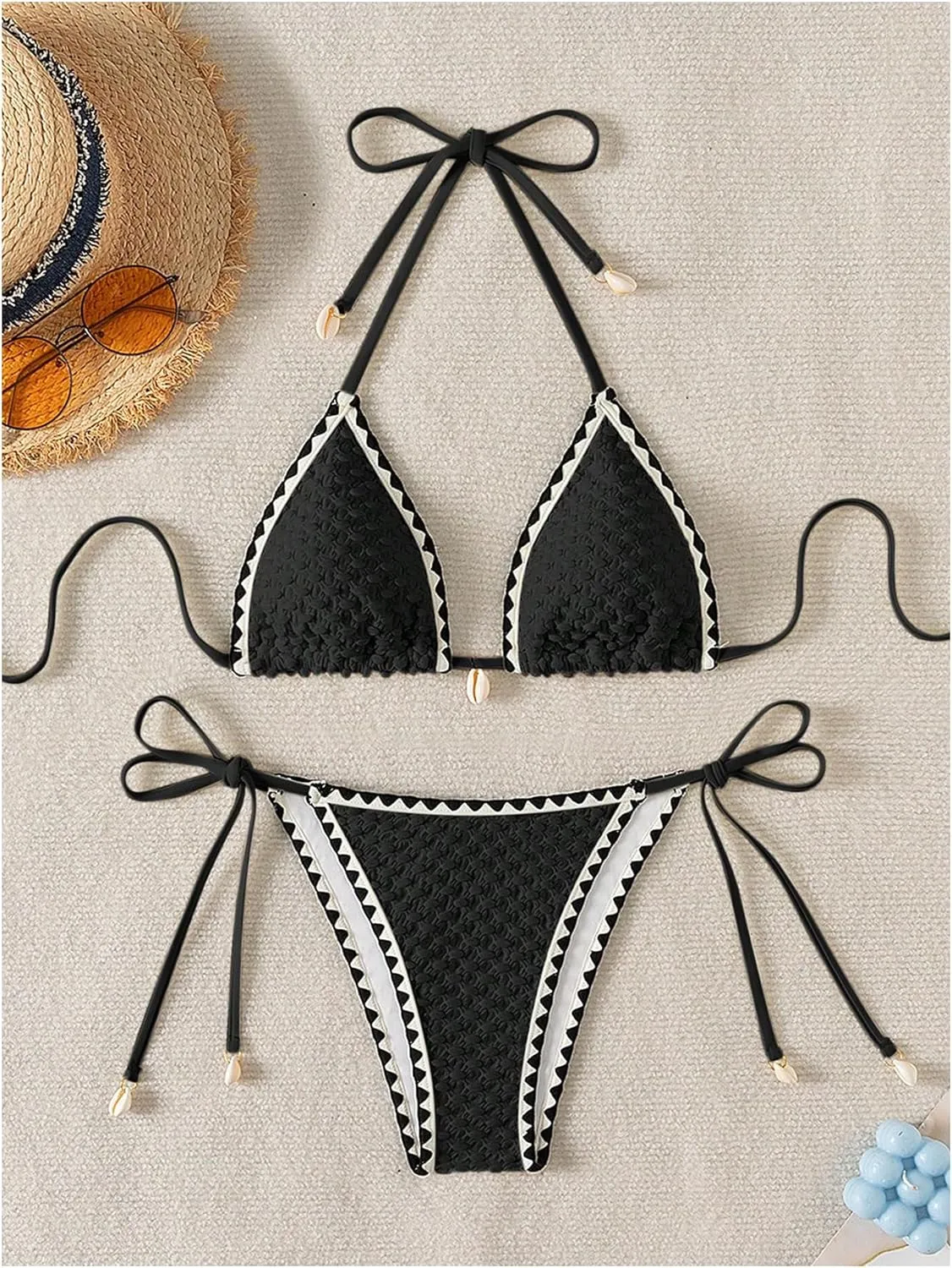 SHENHE Women's 2 Piece Triangle Beach Bikini Sets Color Block Halter Swimsuit Bathing Suit