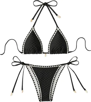 SHENHE Women's 2 Piece Triangle Beach Bikini Sets Color Block Halter Swimsuit Bathing Suit