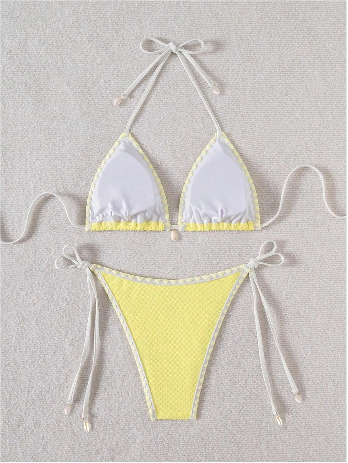 SHENHE Women's 2 Piece Triangle Beach Bikini Sets Color Block Halter Swimsuit Bathing Suit
