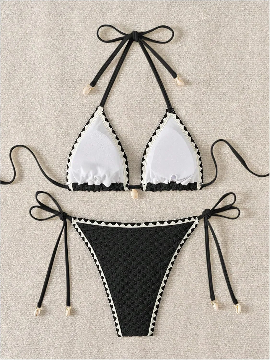 SHENHE Women's 2 Piece Triangle Beach Bikini Sets Color Block Halter Swimsuit Bathing Suit