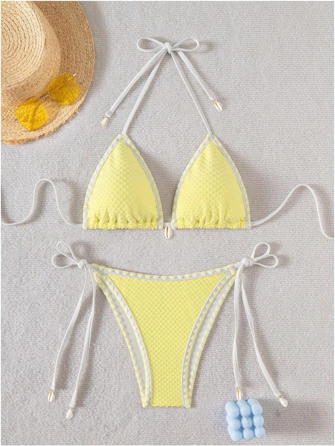 SHENHE Women's 2 Piece Triangle Beach Bikini Sets Color Block Halter Swimsuit Bathing Suit