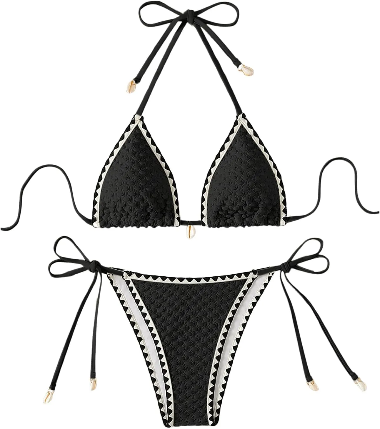 SHENHE Women's 2 Piece Triangle Beach Bikini Sets Color Block Halter Swimsuit Bathing Suit