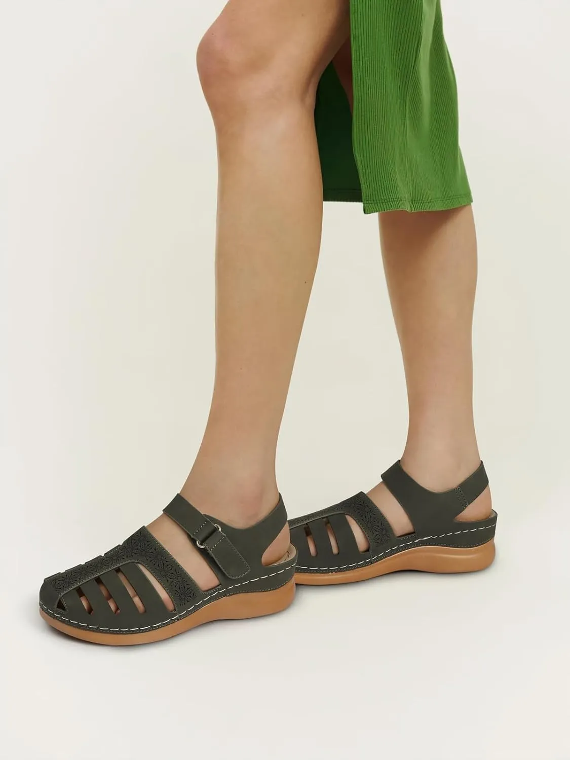 SHIBEVER Closed Toe Sandals Women: Summer Dressy Wedge Sandal - Fisherman Comfortable Hollow Out Sandals