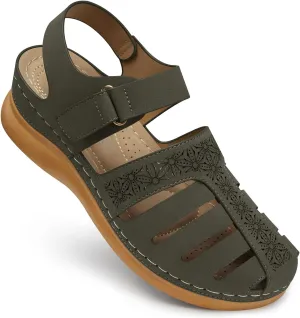 SHIBEVER Closed Toe Sandals Women: Summer Dressy Wedge Sandal - Fisherman Comfortable Hollow Out Sandals