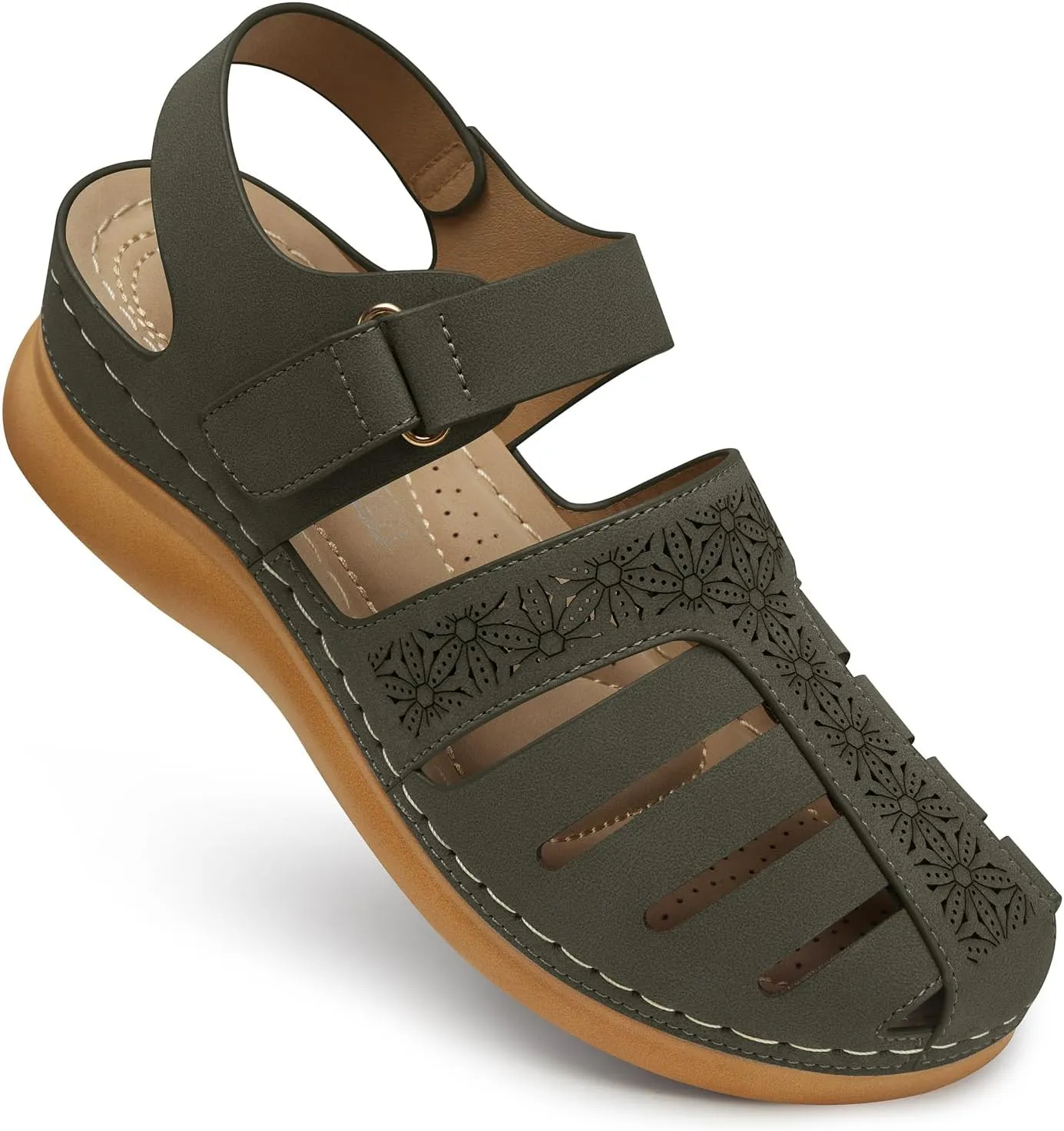 SHIBEVER Closed Toe Sandals Women: Summer Dressy Wedge Sandal - Fisherman Comfortable Hollow Out Sandals
