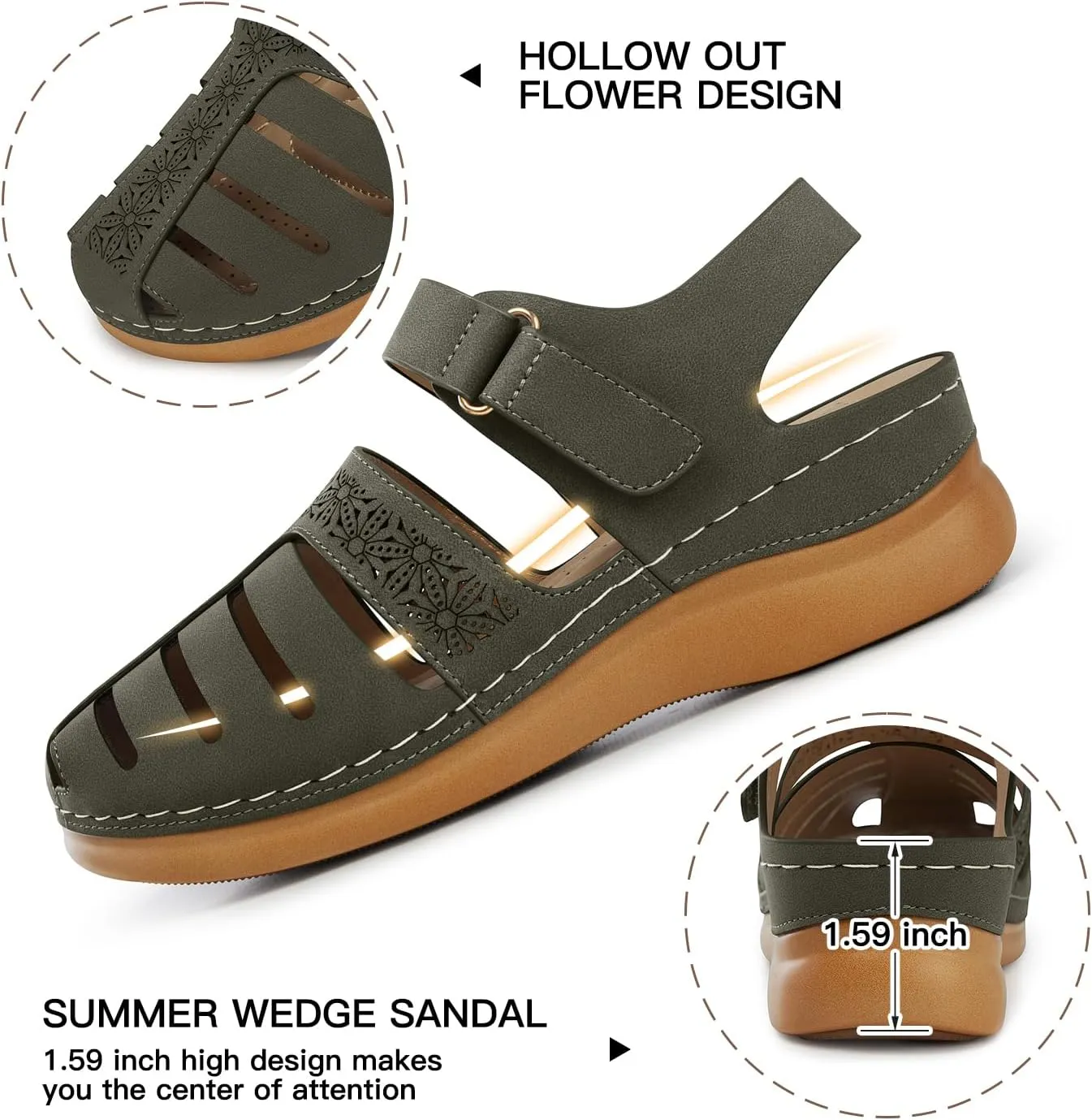 SHIBEVER Closed Toe Sandals Women: Summer Dressy Wedge Sandal - Fisherman Comfortable Hollow Out Sandals