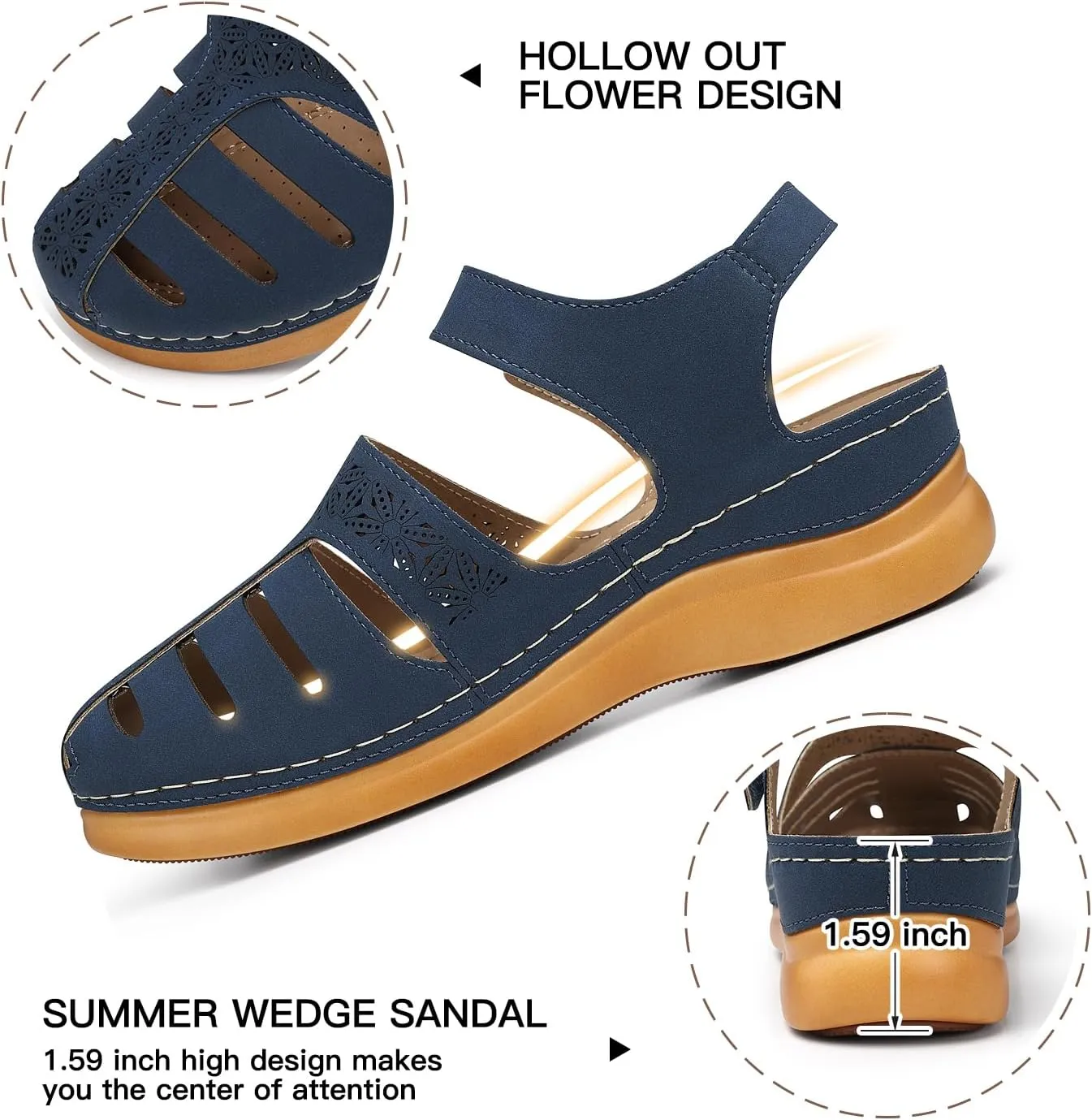 SHIBEVER Closed Toe Sandals Women: Summer Dressy Wedge Sandal - Fisherman Comfortable Hollow Out Sandals