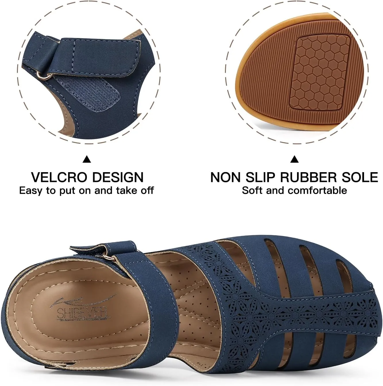 SHIBEVER Closed Toe Sandals Women: Summer Dressy Wedge Sandal - Fisherman Comfortable Hollow Out Sandals