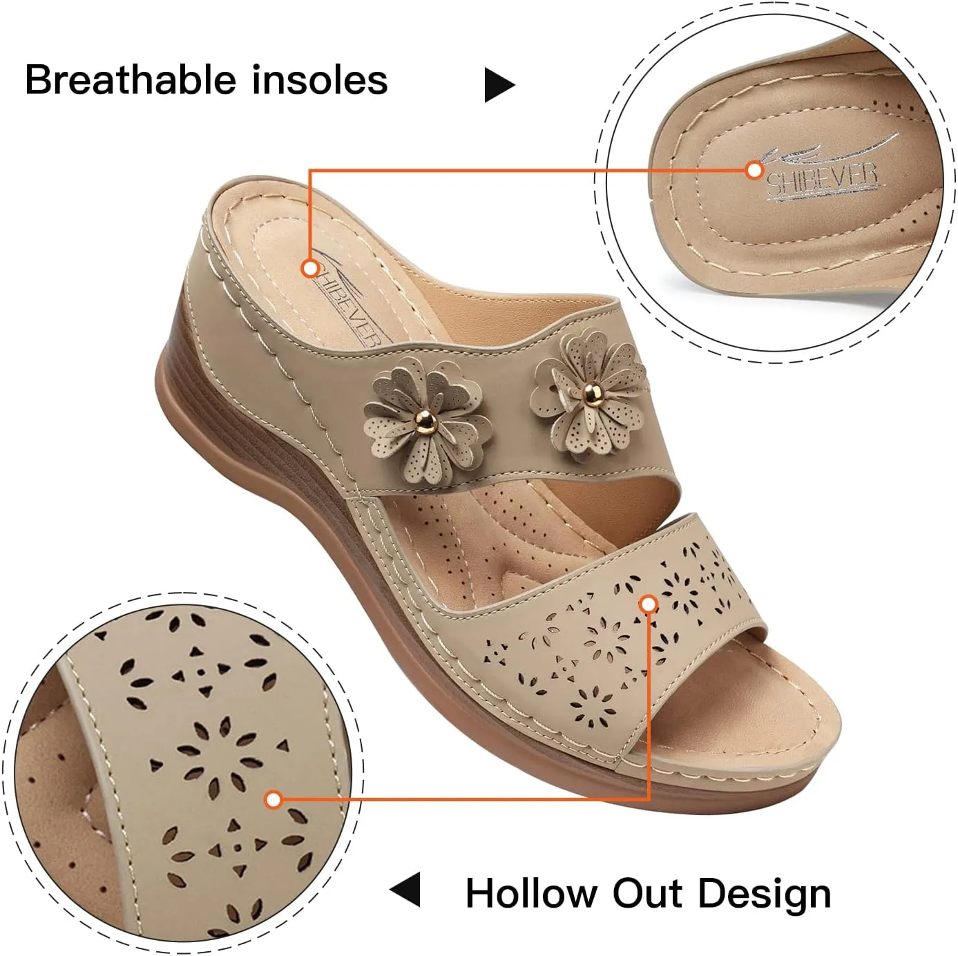 SHIBEVER Wedge Sandals for Women Hollow Out Slip On Platform Wedge Sandals Summer Casual Walking Shoes