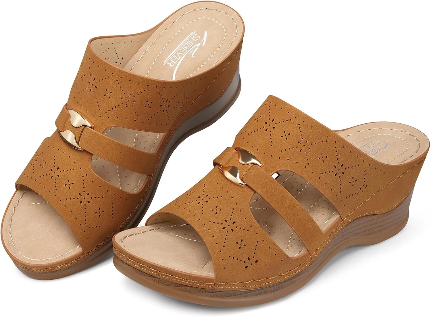 SHIBEVER Wedge Sandals for Women Hollow Out Slip On Platform Wedge Sandals Summer Casual Walking Shoes