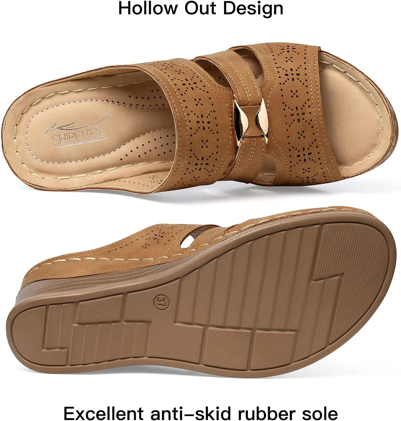 SHIBEVER Wedge Sandals for Women Hollow Out Slip On Platform Wedge Sandals Summer Casual Walking Shoes