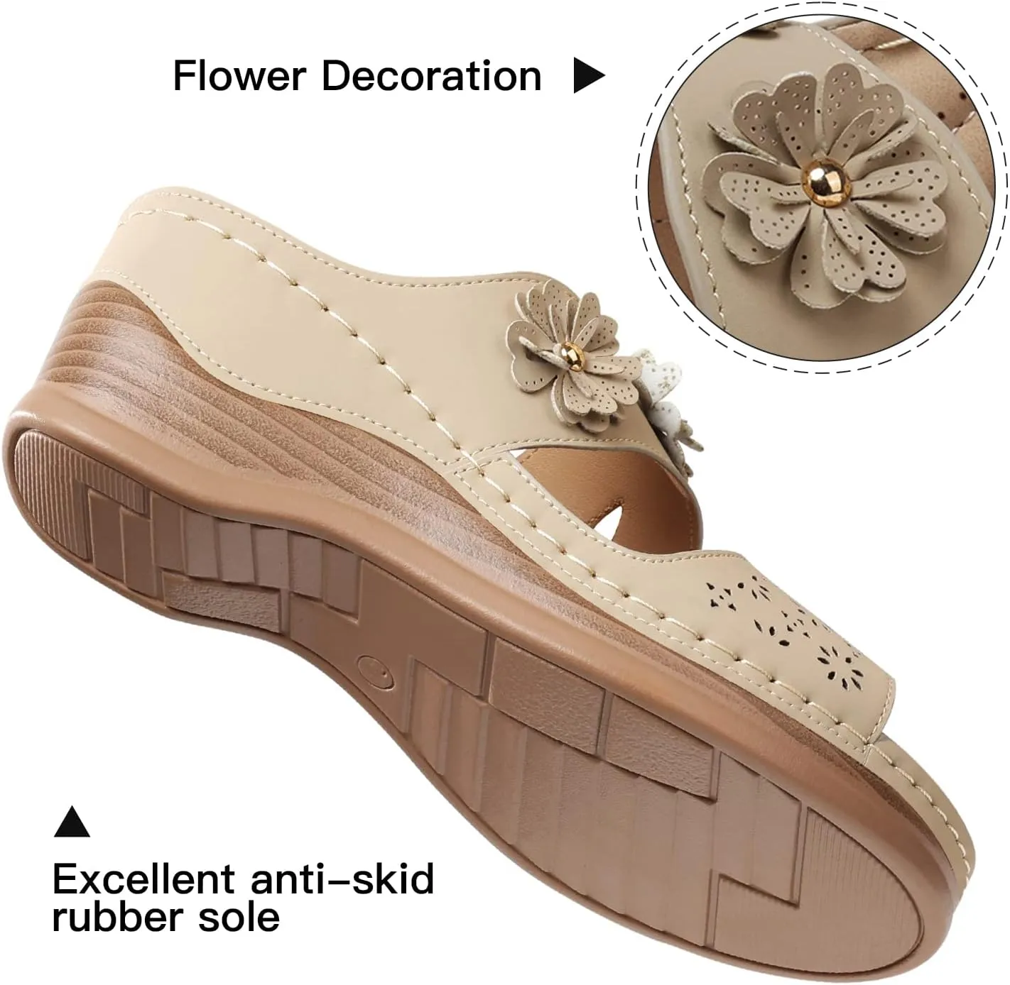 SHIBEVER Wedge Sandals for Women Hollow Out Slip On Platform Wedge Sandals Summer Casual Walking Shoes