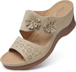 SHIBEVER Wedge Sandals for Women Hollow Out Slip On Platform Wedge Sandals Summer Casual Walking Shoes