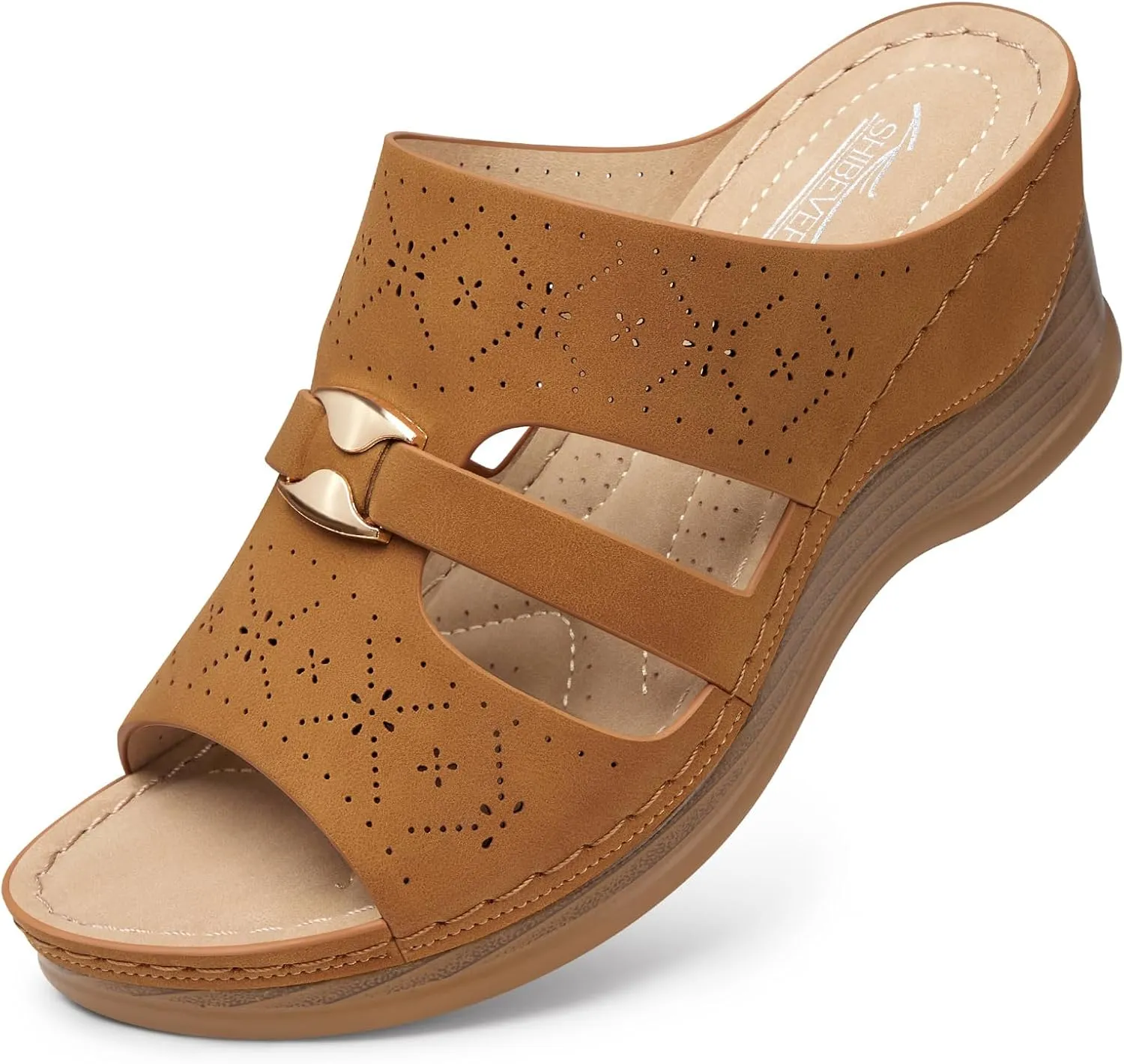 SHIBEVER Wedge Sandals for Women Hollow Out Slip On Platform Wedge Sandals Summer Casual Walking Shoes