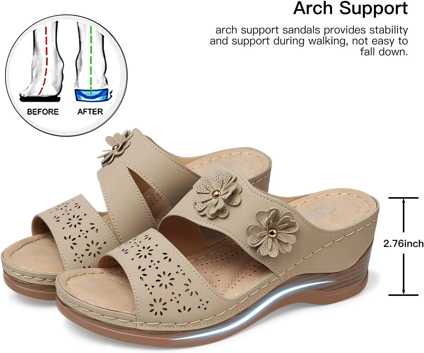 SHIBEVER Wedge Sandals for Women Hollow Out Slip On Platform Wedge Sandals Summer Casual Walking Shoes