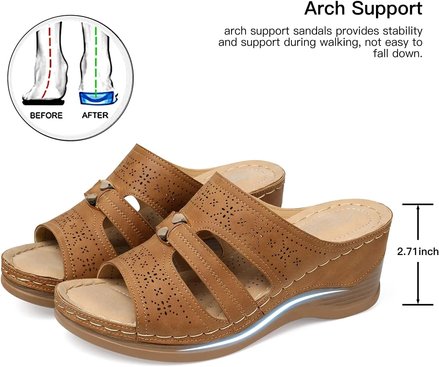 SHIBEVER Wedge Sandals for Women Hollow Out Slip On Platform Wedge Sandals Summer Casual Walking Shoes